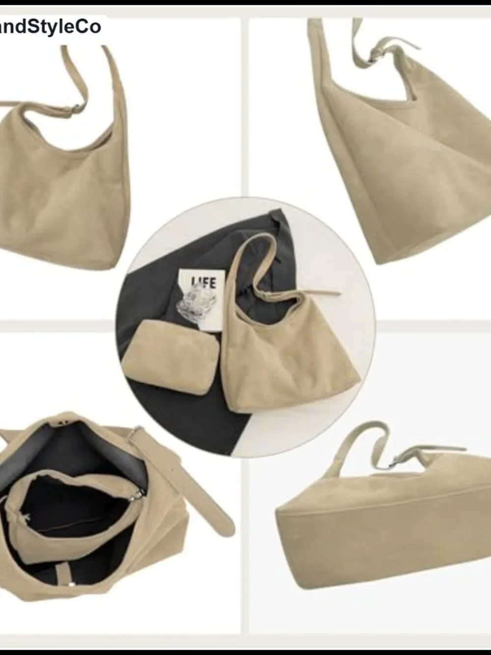 Suede Hobo Bag Women Shoulder Tote Crossbody Purse Slouchy Retro Handbag Faux